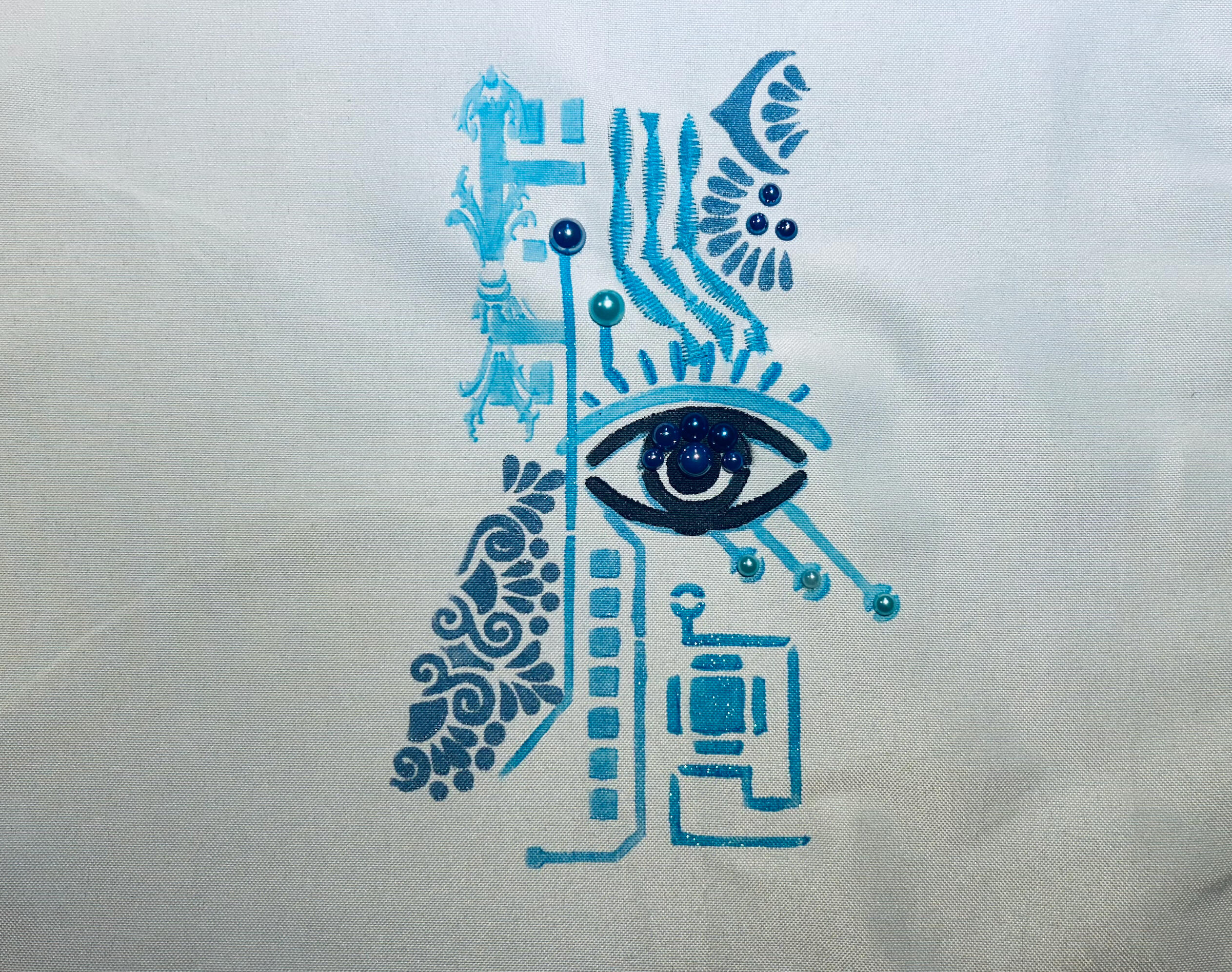 Algorithmic Gaze © 2025 Davar Ardalan. All Rights Reserved. An all seeing-eye together with ornate shapes and circuits.